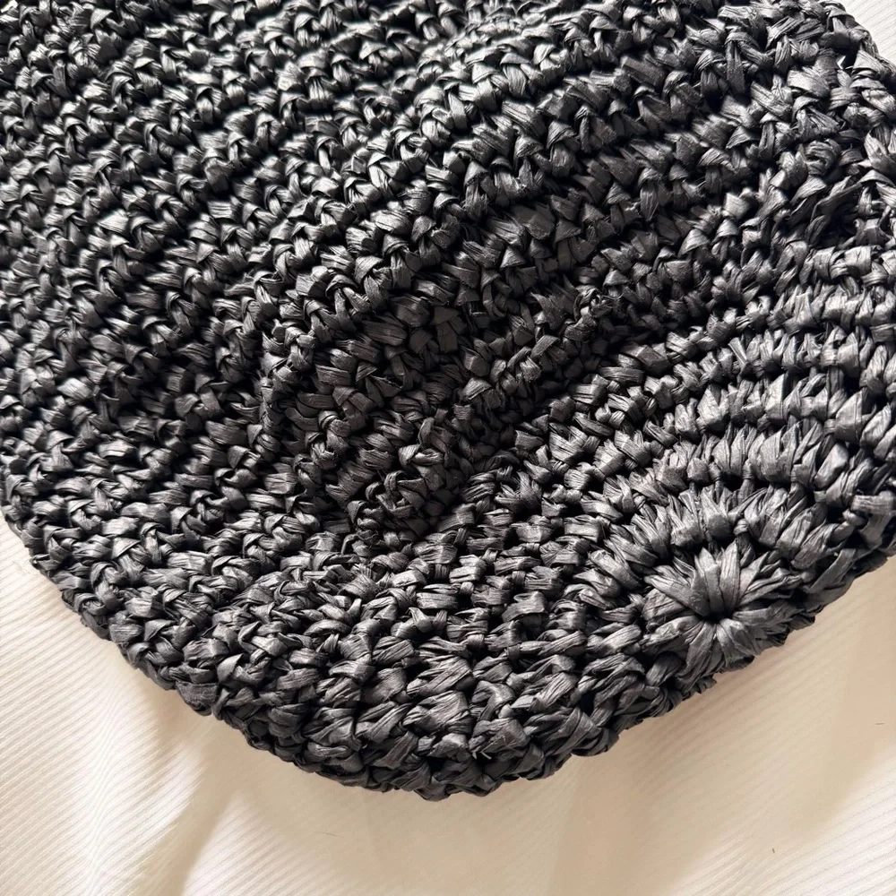 LOFT Black Raffia Straw Bucket Bag - Like New - Picture 3 of 6